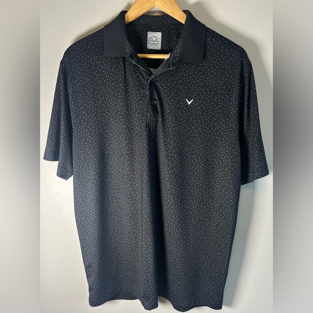 Callaway Golf Polo Shirt Mens M Opti Dri Flag All Over Print Gray